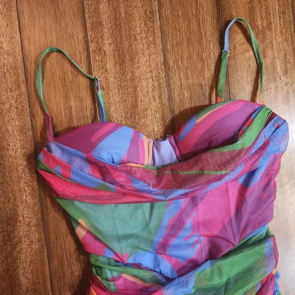 Princess Polly Ruched Mesh Bodycon Mini Dress‎ Abstract Print Strappy - Picture 4 of 9